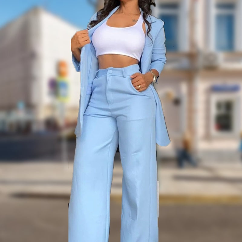 Ensembles de Deux Pièces Tendance de Couleur Unie pour Femmes - Blazer et Pantalon