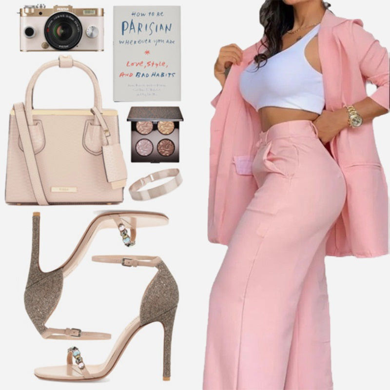 Ensembles de Deux Pièces Tendance de Couleur Unie pour Femmes - Blazer et Pantalon