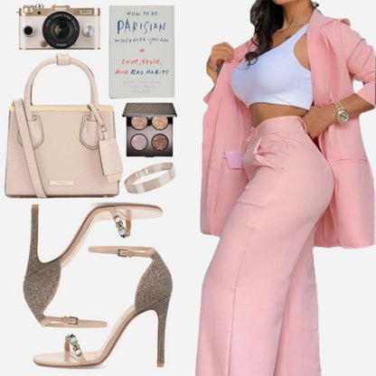 Ensembles de Deux Pièces Tendance de Couleur Unie pour Femmes - Blazer et Pantalon