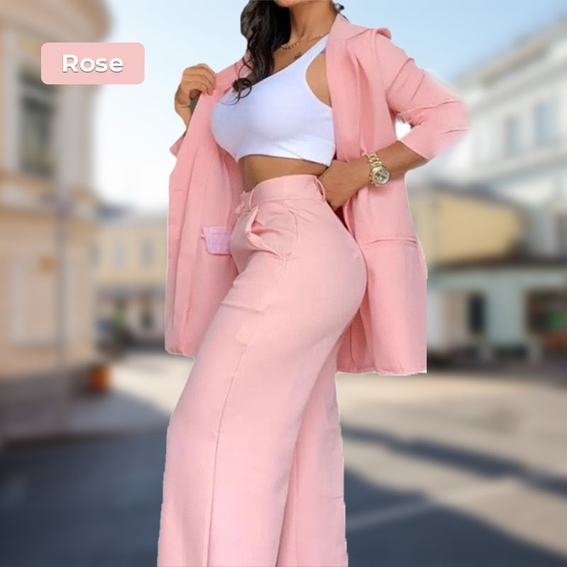Ensembles de Deux Pièces Tendance de Couleur Unie pour Femmes - Blazer et Pantalon