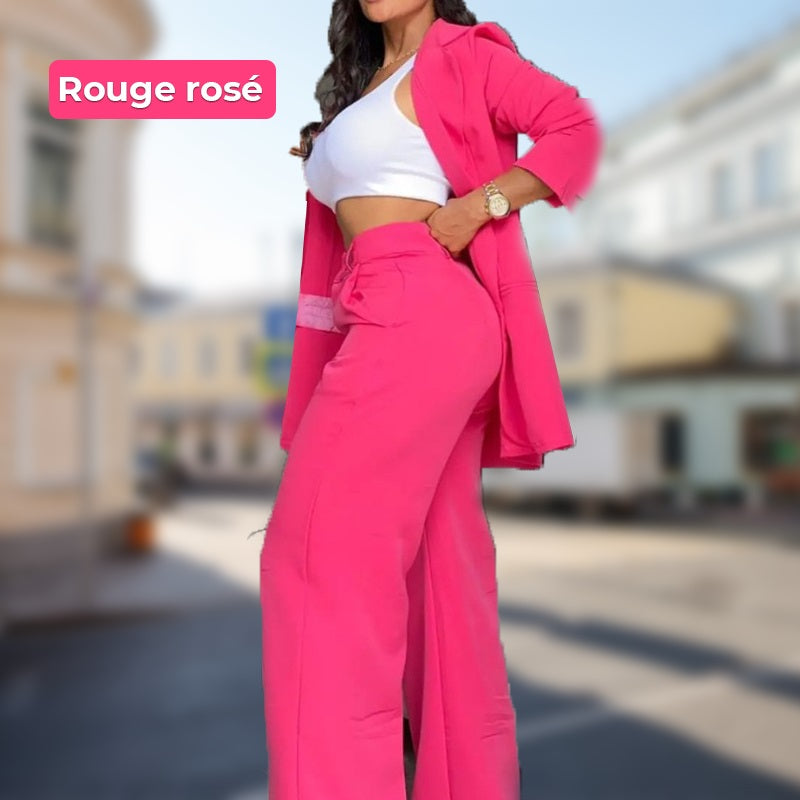 Ensembles de Deux Pièces Tendance de Couleur Unie pour Femmes - Blazer et Pantalon