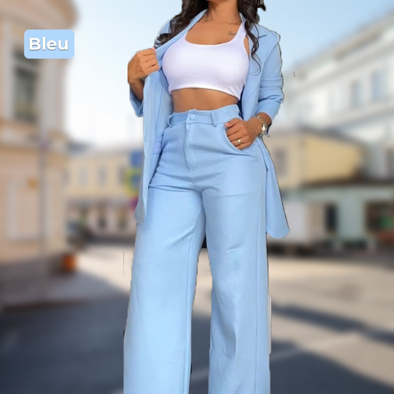 Ensembles de Deux Pièces Tendance de Couleur Unie pour Femmes - Blazer et Pantalon