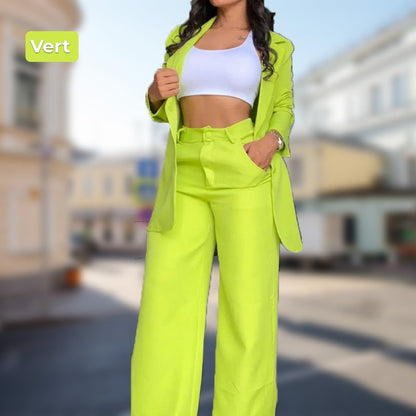 Ensembles de Deux Pièces Tendance de Couleur Unie pour Femmes - Blazer et Pantalon