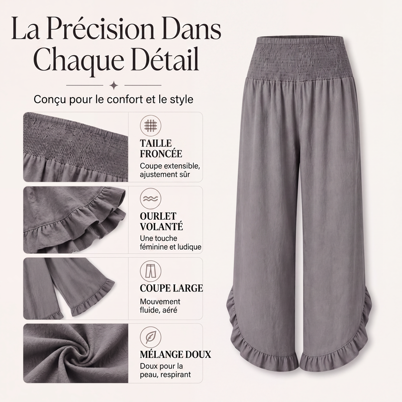 Pantalon taille haute en coton et lin pour femme