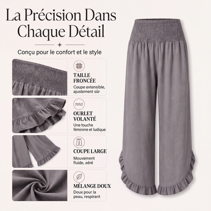 Pantalon taille haute en coton et lin pour femme