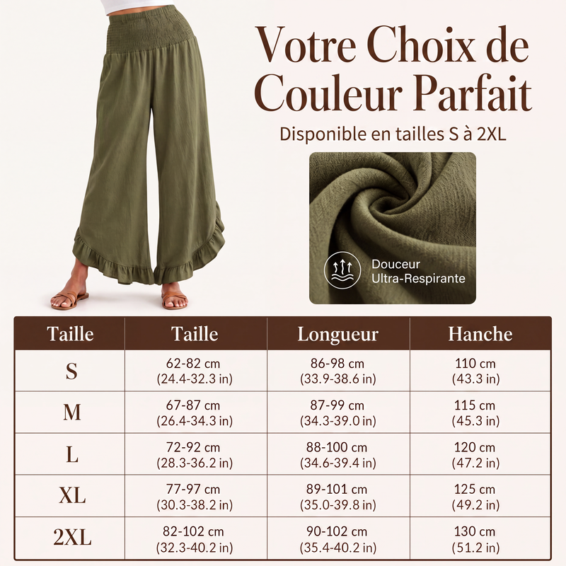 Pantalon taille haute en coton et lin pour femme