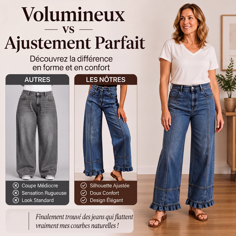 Jeans en denim à ourlet à volants pour femme