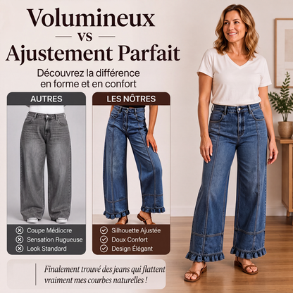 Jeans en denim à ourlet à volants pour femme