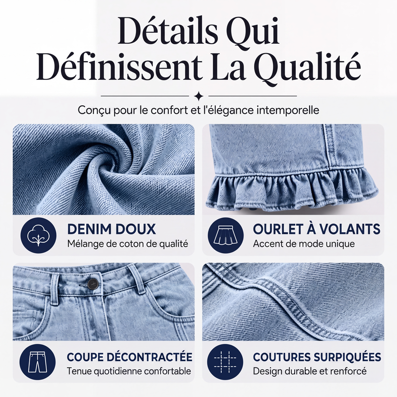 Jeans en denim à ourlet à volants pour femme