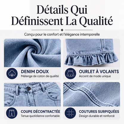 Jeans en denim à ourlet à volants pour femme