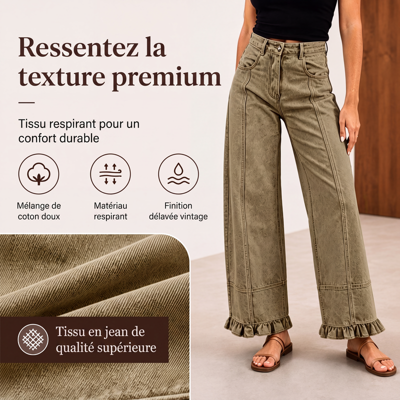 Jeans en denim à ourlet à volants pour femme