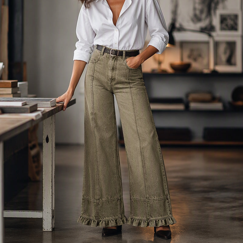 Jeans en denim à ourlet à volants pour femme