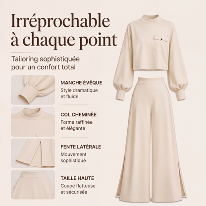 Ensemble haut court décontracté et pantalon à jambes larges pour femme