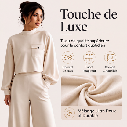 Ensemble haut court décontracté et pantalon à jambes larges pour femme