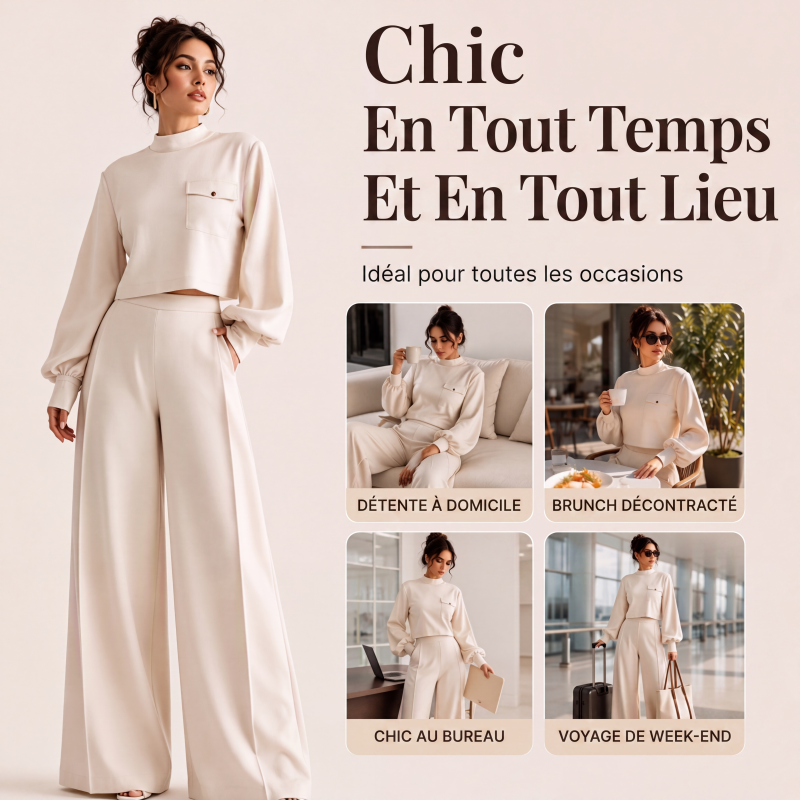 Ensemble haut court décontracté et pantalon à jambes larges pour femme