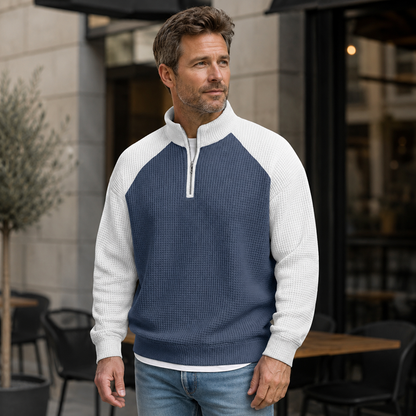 T-shirt à quart de zip en maille nid d'abeille pour hommes