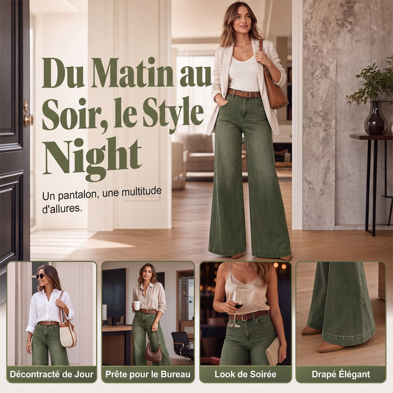 Jean à jambes larges effet allongeant les jambes