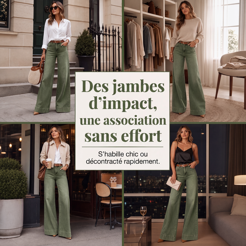 Jean à jambes larges effet allongeant les jambes