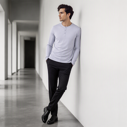 👕 LE CASUAL INTEMPOREL | Haut Homme à Col Henley & Manches Longues -50 %