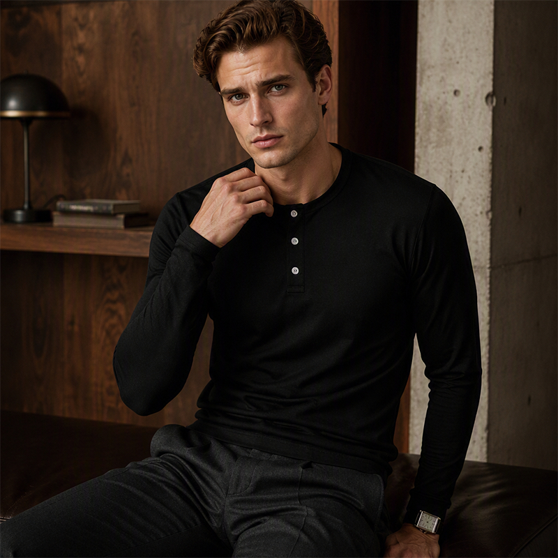 👕 LE CASUAL INTEMPOREL | Haut Homme à Col Henley & Manches Longues -50 %