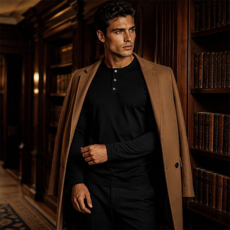 👕 LE CASUAL INTEMPOREL | Haut Homme à Col Henley & Manches Longues -50 %