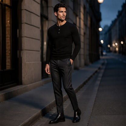 👕 LE CASUAL INTEMPOREL | Haut Homme à Col Henley & Manches Longues -50 %