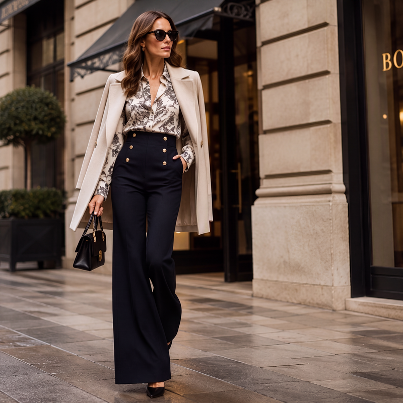 ✨ ÉLÉGANCE DU MATIN AU SOIR | Pantalon Flare Taille Haute à Double Boutonnage -50 %