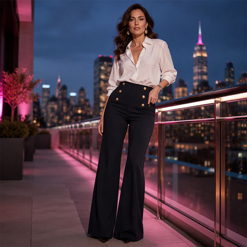 ✨ ÉLÉGANCE DU MATIN AU SOIR | Pantalon Flare Taille Haute à Double Boutonnage -50 %