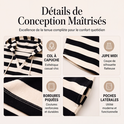 Robe sweat à capuche rayée décontractée pour femme