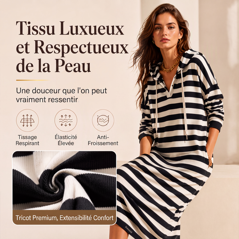 Robe sweat à capuche rayée décontractée pour femme