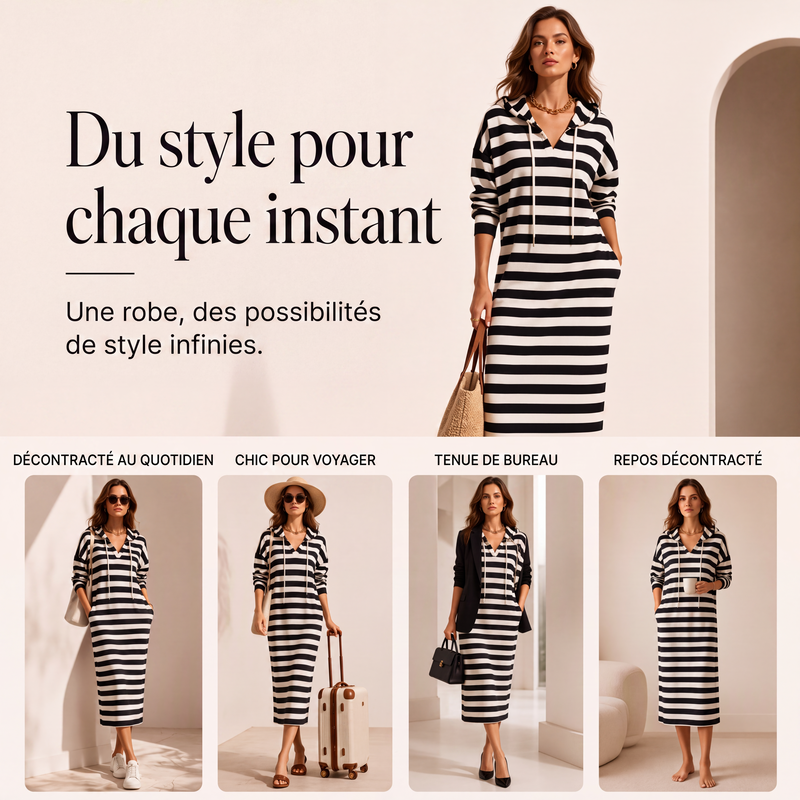 Robe sweat à capuche rayée décontractée pour femme