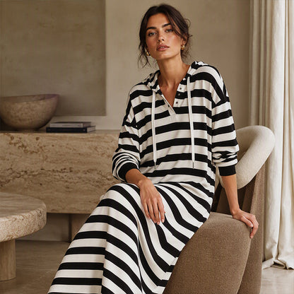 Robe sweat à capuche rayée décontractée pour femme