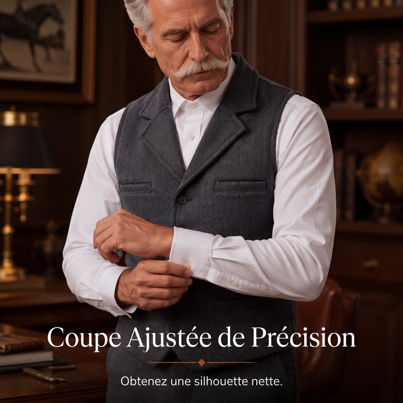 Gilet en tweed à chevrons avec col revers vintage pour homme