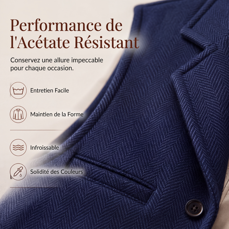 Gilet en tweed à chevrons avec col revers vintage pour homme