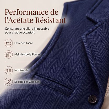 Gilet en tweed à chevrons avec col revers vintage pour homme