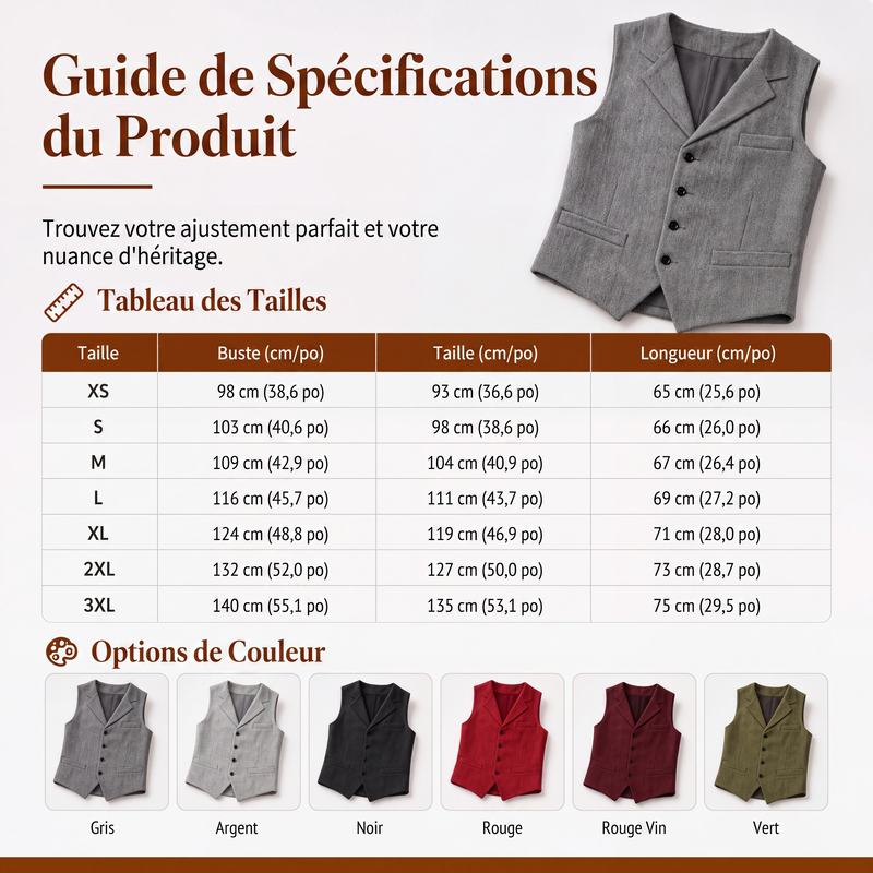 Gilet en tweed à chevrons avec col revers vintage pour homme