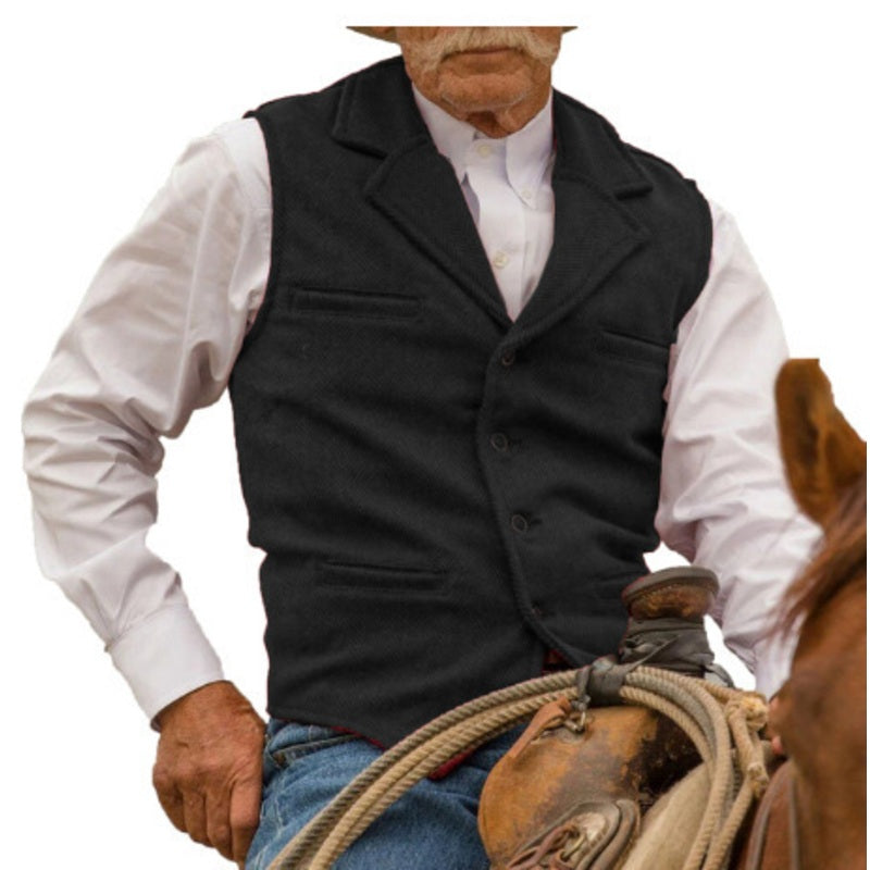 Gilet en tweed à chevrons avec col revers vintage pour homme