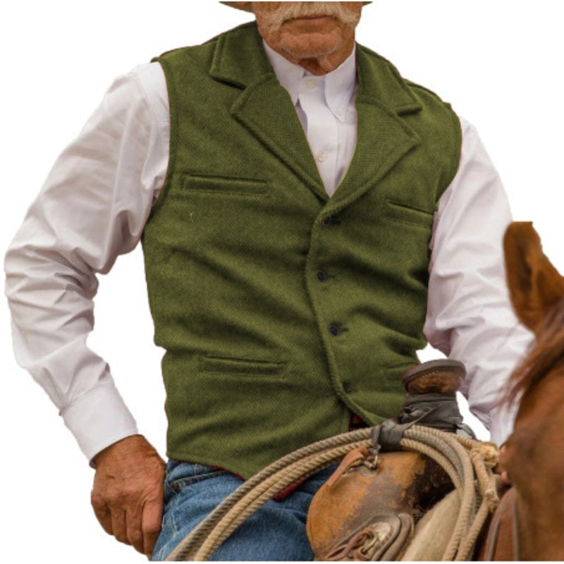 Gilet en tweed à chevrons avec col revers vintage pour homme