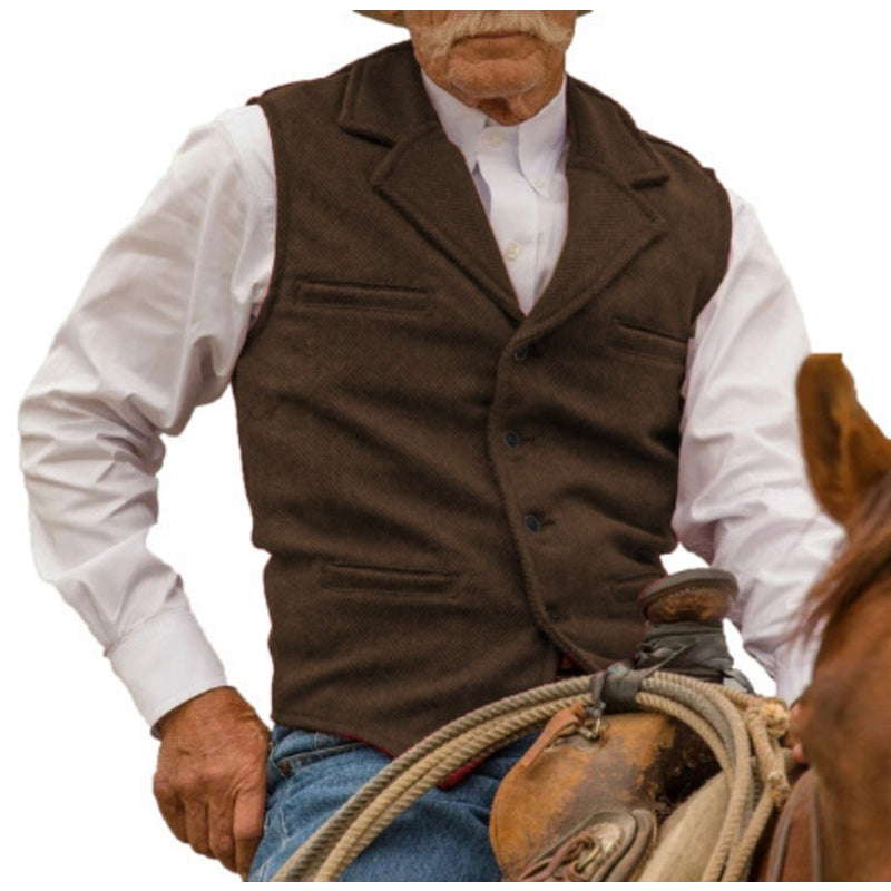 Gilet en tweed à chevrons avec col revers vintage pour homme