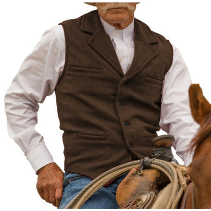 Gilet en tweed à chevrons avec col revers vintage pour homme