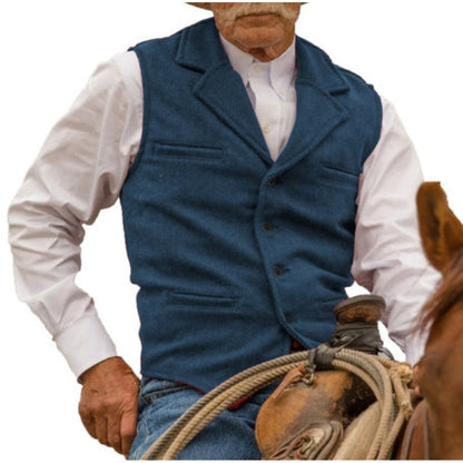 Gilet en tweed à chevrons avec col revers vintage pour homme