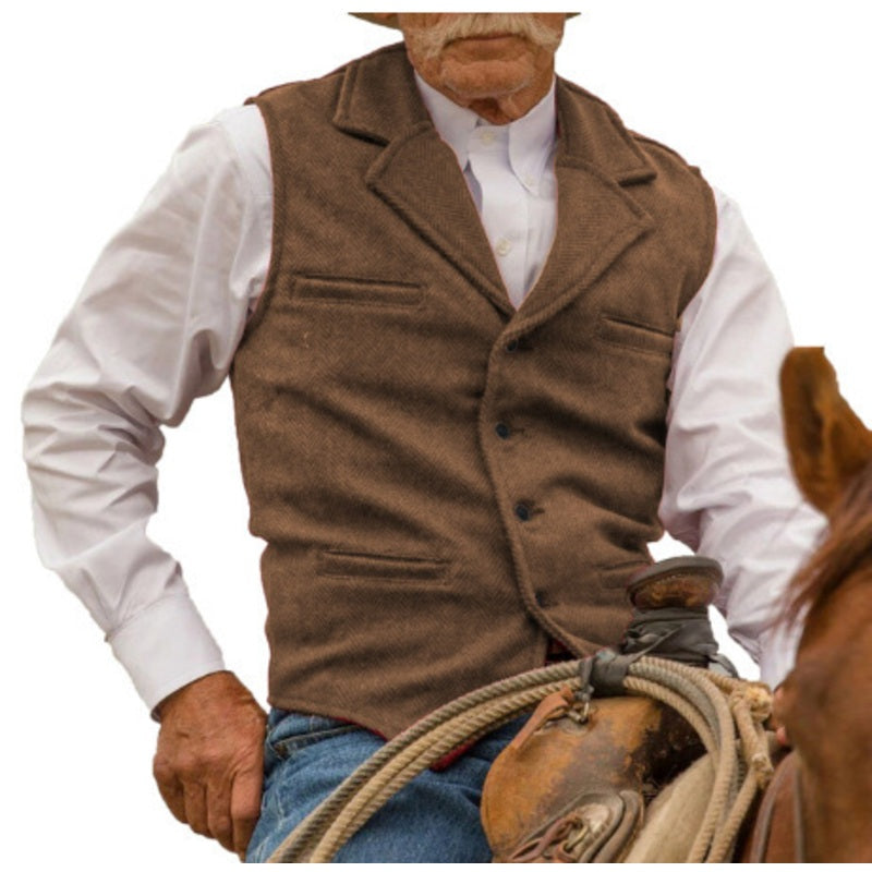 Gilet en tweed à chevrons avec col revers vintage pour homme