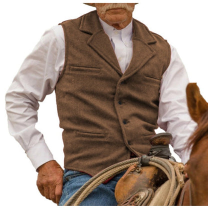 Gilet en tweed à chevrons avec col revers vintage pour homme