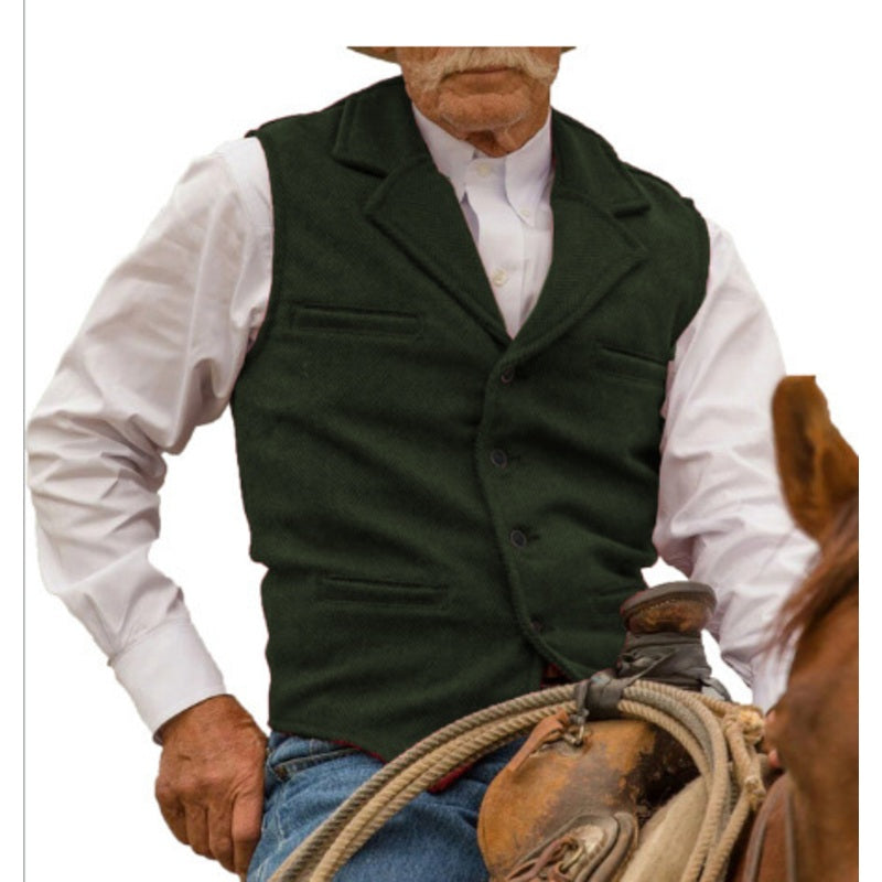Gilet en tweed à chevrons avec col revers vintage pour homme