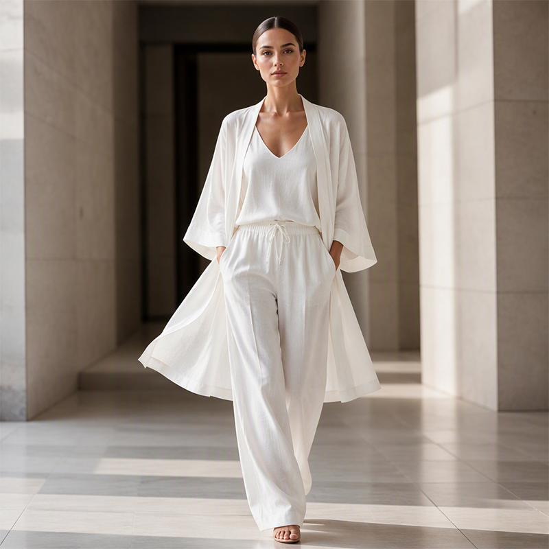 Ensemble 3 pièces pour femme : gilet, débardeur et pantalon