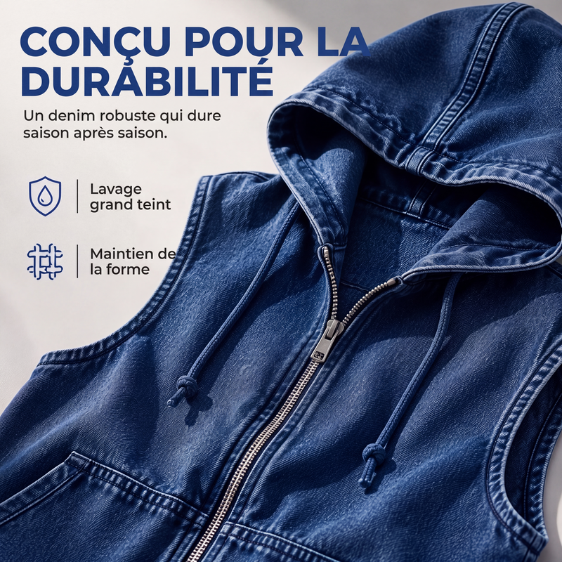 Veste sans manches à capuche en jean décontractée pour femme