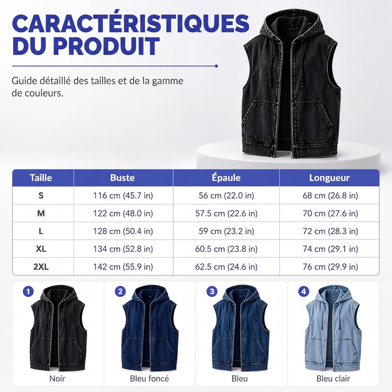 Veste sans manches à capuche en jean décontractée pour femme