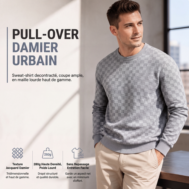 Sweat à col rond pour homme avec imprimé damier