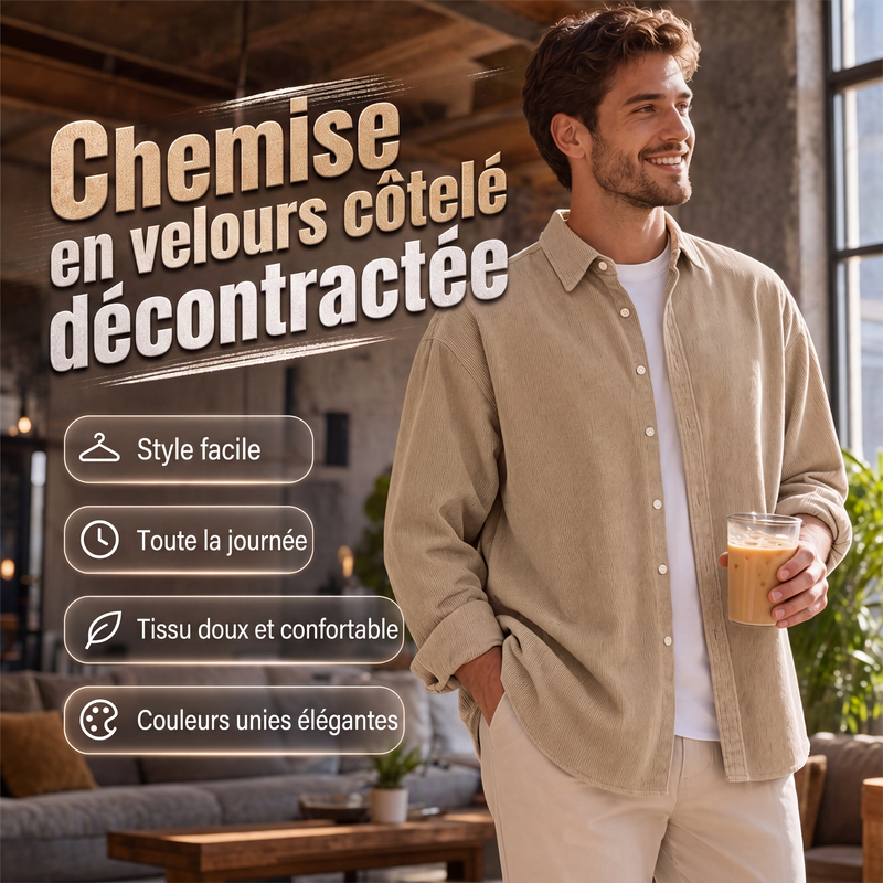 Chemise décontractée en velours côtelé à boutons pour homme