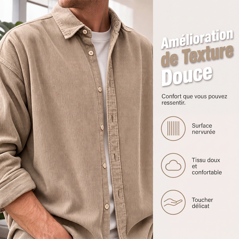 Chemise décontractée en velours côtelé à boutons pour homme